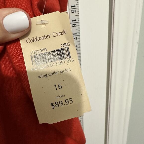 Coldwater Creek Jacket Open Front Jacket Orange Linen Blazer Size 16 New - Picture 3 of 9